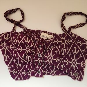 Roxy Ikat Crop Top S | Purple Boho Festival Adjustable Strap Bralette